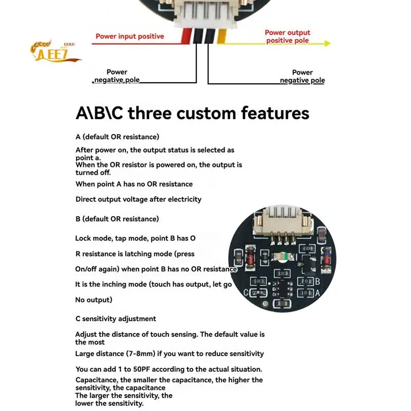 

AEE7-3V-30V Jog Latch Touch Key Switch Sensing Module Bistable Light Touch Switch LED Light Band Module