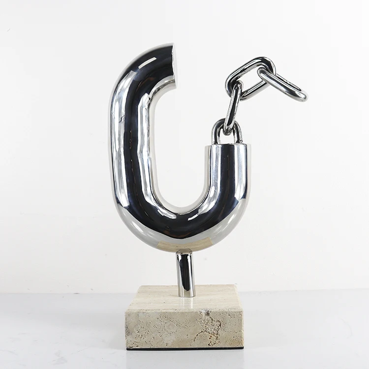 Modern Abstract Silver Metal Marble Horseshoe Chain Sculpture Handmade Carved Luxury Desk Accessories for Home/Office/Hotel view 3