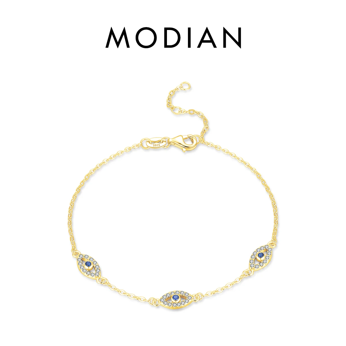 MODIAN Armband aus reinem 925er-Sterlingsilber, luxuriös, türkisfarbene blaue Augen, klarer kubischer Zirkon, Kristall-Gliederkette, für Damen, edler Schmuck