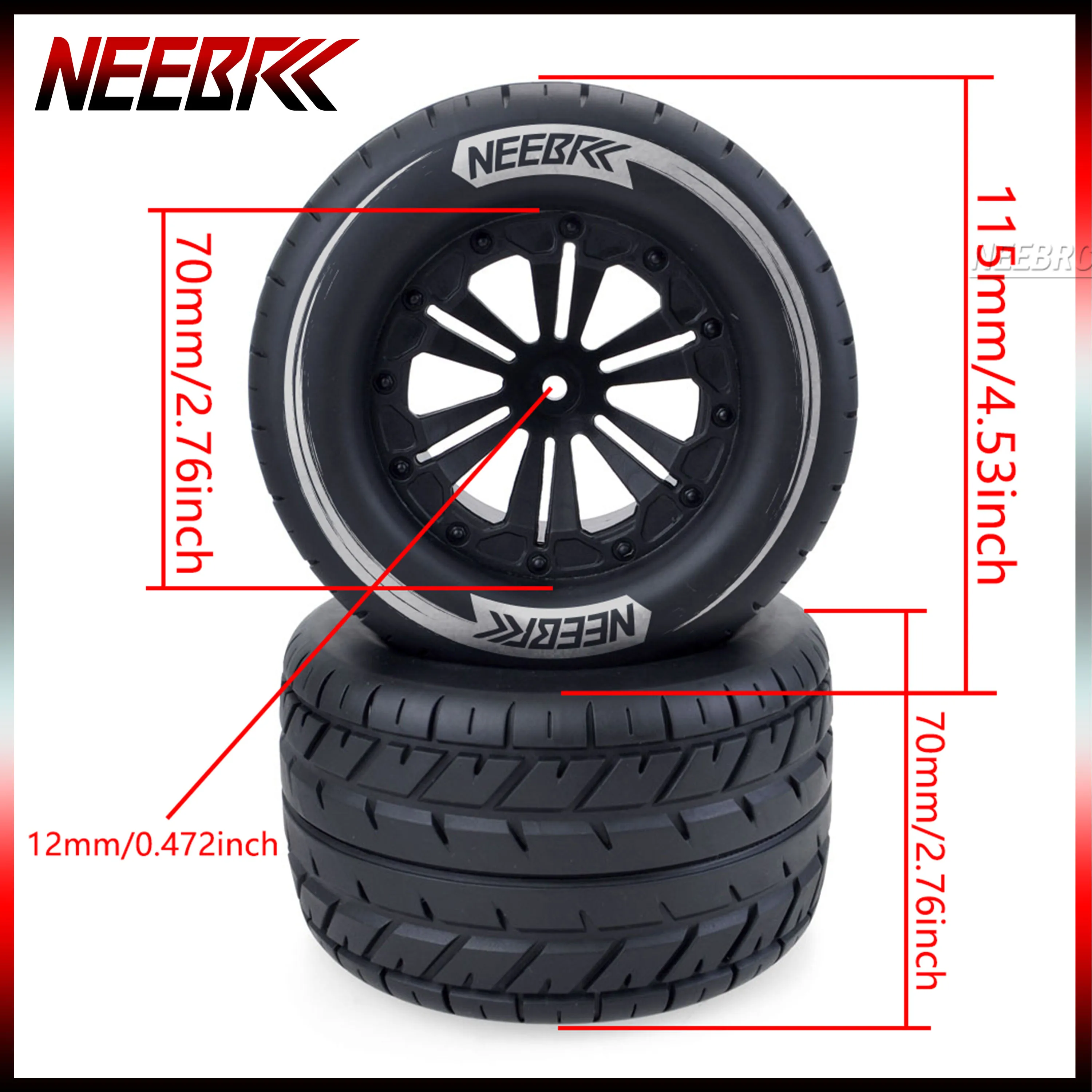 

4 шт. 115 мм резиновая шина, ступица обода 12 мм шестигранная для 1/10 RC Monster Car Off-road Buggy Truck Redcat HPI Traxxas Savage Xs Toy