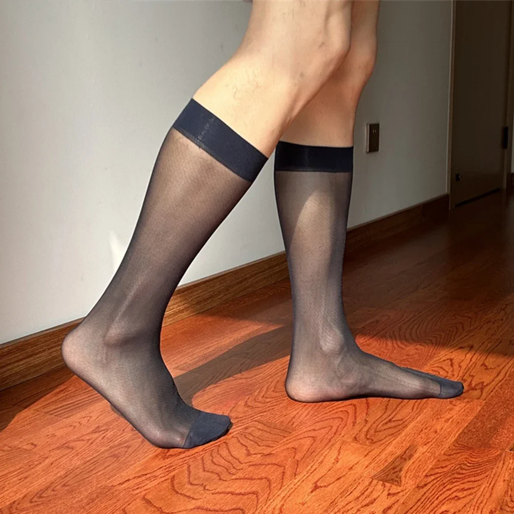 

1 Pair Fashion Men's Sexy Silky Sheer Socks Traceless Stockings Business Formal Dress Stocking Man Casual Middle Tube Sock
