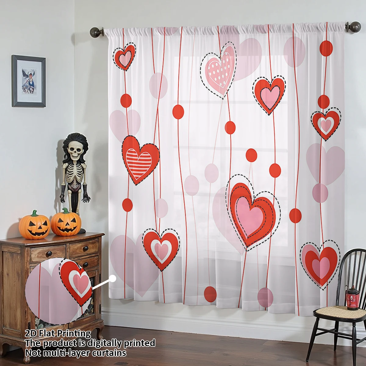 Romantico rosso rosa a forma di cuore tenda per finestra pezzo unico San Valentino asta tascabile camera da letto decorativa fresca e dolce