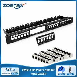 ZoeRax 24-Port Unshielded Patch Panel with Cat7 Cat6A Cat6 Cat5E Coupler Removable Inserts 19-Inch/1U Network Patch Panel