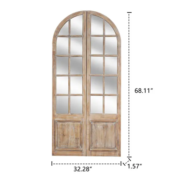 Wood Frame Arched Full Length window Wood Flat Floor Mirror