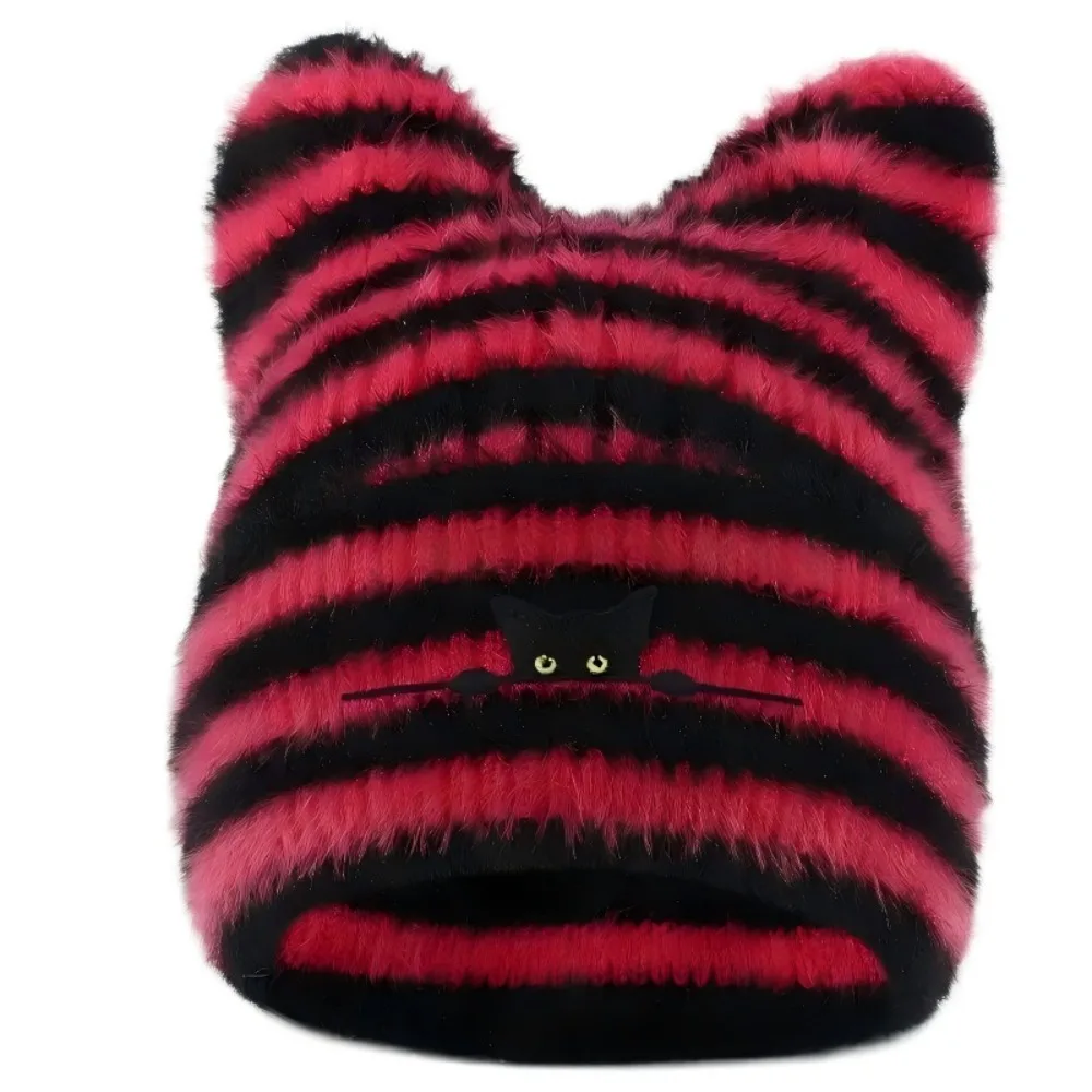 أزياء الدفء النساء القط الأذن محبوك قبعة الباردة والدليل على يندبروف المطرزة قبعة سميكة غطاء للأذن قبعة الرياضة في الهواء الطلق #1