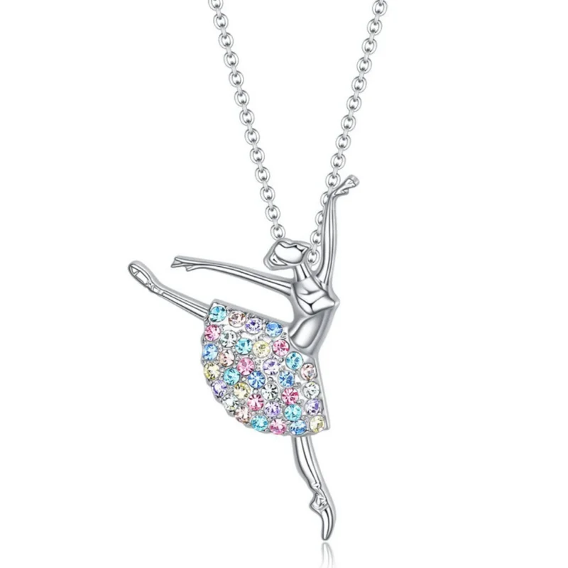 Crystal Charm Color Zircon Choker Dancing Girl Ballerina Dancer Pendant Necklace Jewelry Gift for Ballet Girls Women