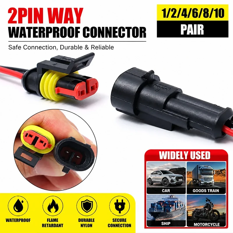 1-10 Paar AMP 1.5 Serie Wasserdichter Elektrischer Steckverbinder 2-polig Stecker-Buchse mit 15CM 18AWG Kabel für Auto, Marine, LKW