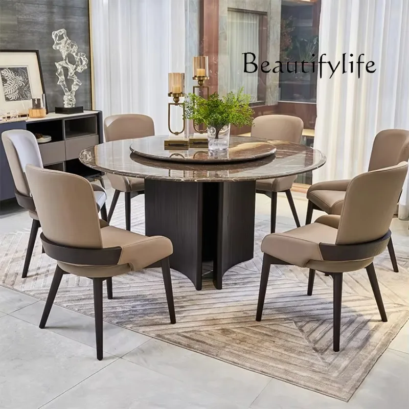 J Luxury Apartment Living Room Furniture Two Marble Top Round Rotating Dining Table Set 6 Chairs