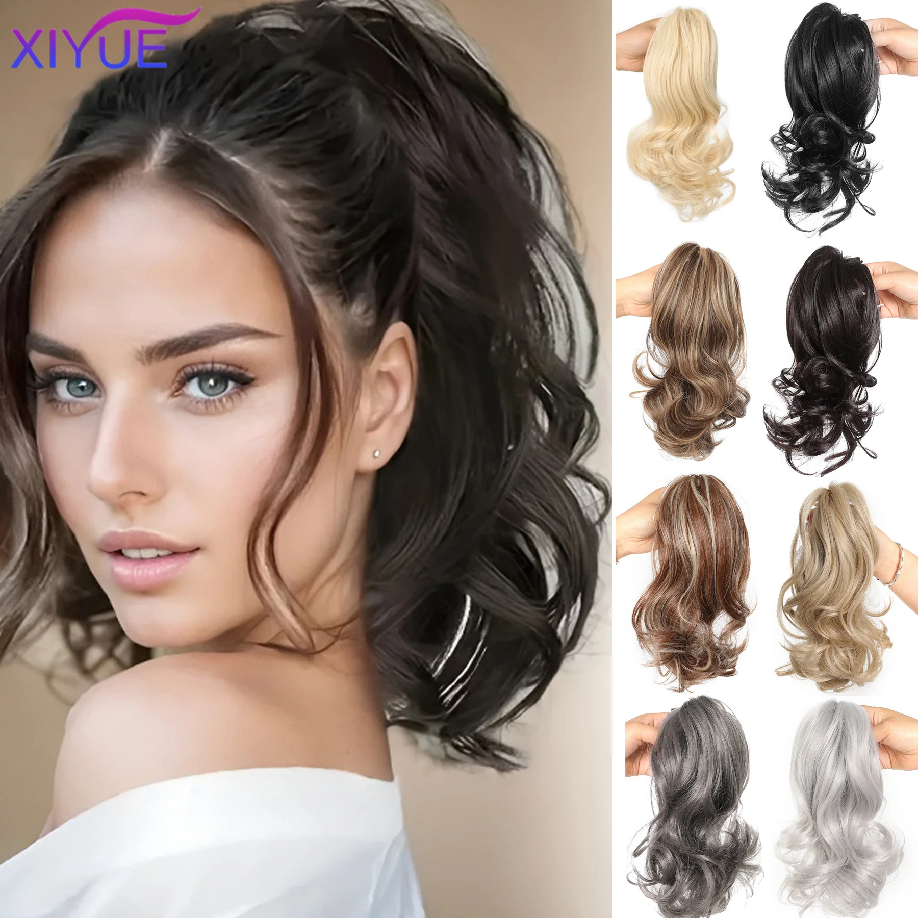 

Synthetic Wavy Ponytail Extension Hairpiece Short Curly Claw Clip Ponytail For Women Heat Resistant Pony Tail Clip Fake Hair
