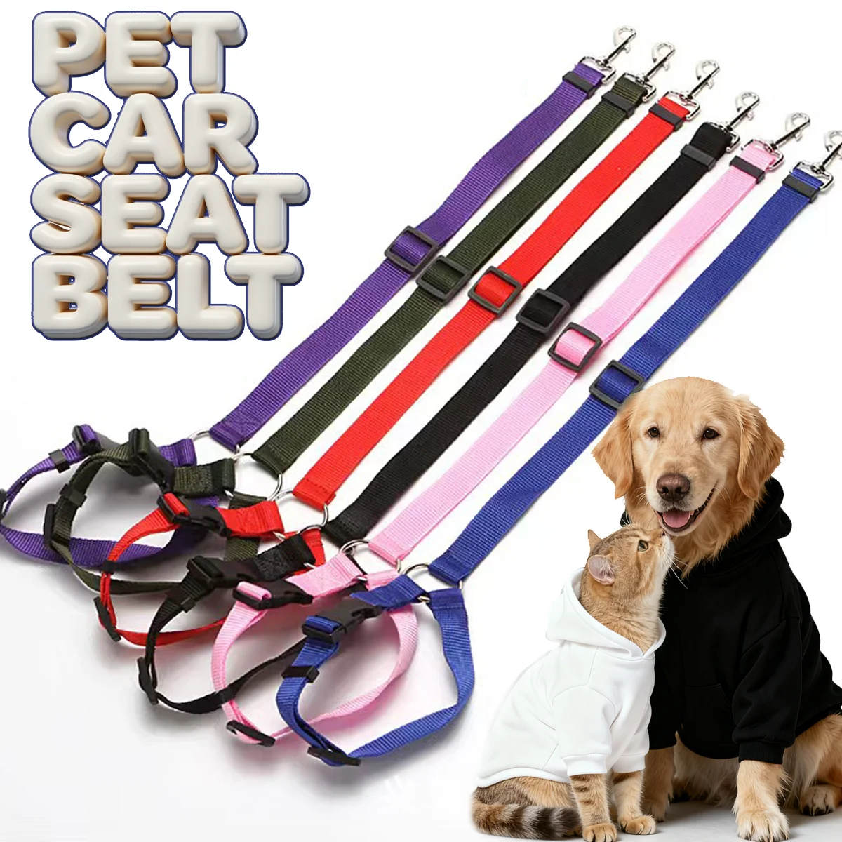 

1 PC Pet Car Seat Belt, Adjustable Vehicle Fixed Protection Rope for Dogs & Cats Vehicle Traction Rope Pet Supplies