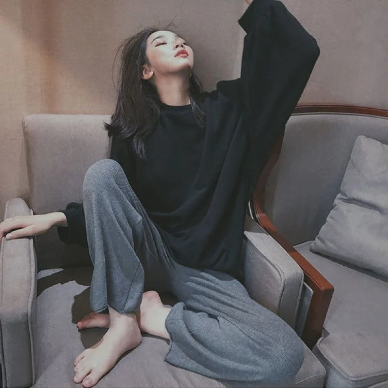 

plus Size Sleepwear Women's Loose Casual Long Sleeve Pants Set High Waist Comfortable Home Clothes Two-Piece Set for Autumn