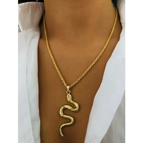 Bioaksesuar Women Snake Model Gold Color Steel Necklace