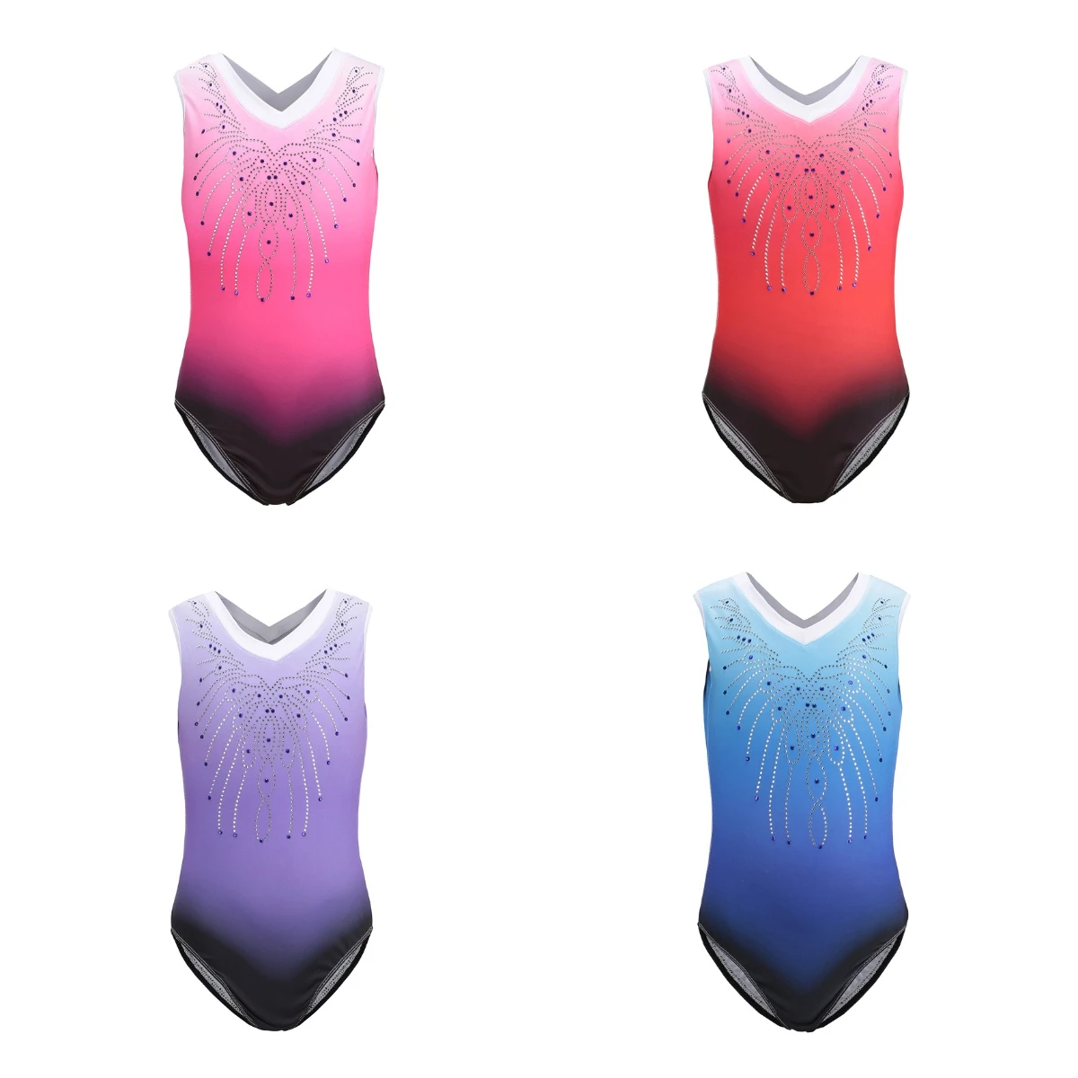 Girls Sleeveless Gradient Ballet Leotard Fan Shaped Rhinestone Design Children Dancewear Suitable For Daily Training Exams Perfo