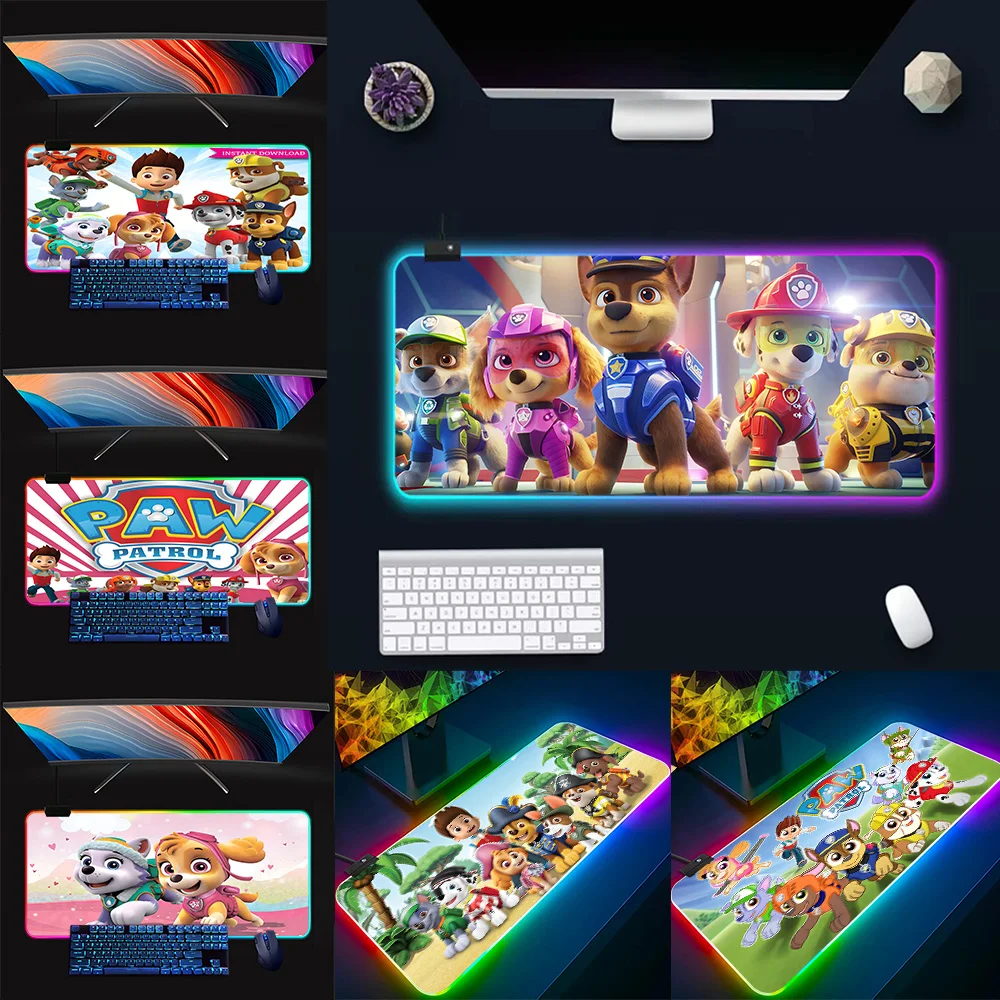 Cartoon P-Paw Patrol RGB Pc Gamer Keyboard Mouse Pad Mousepad LED Glowing Mouse Mats Rubber Gaming Computer Mausepad