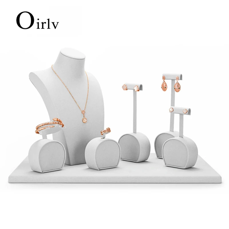 FANXI Newly Resin Earrings Display Stand Microfiber Necklace Display Bust Jewelry Display Props Set for Shop Cabinet