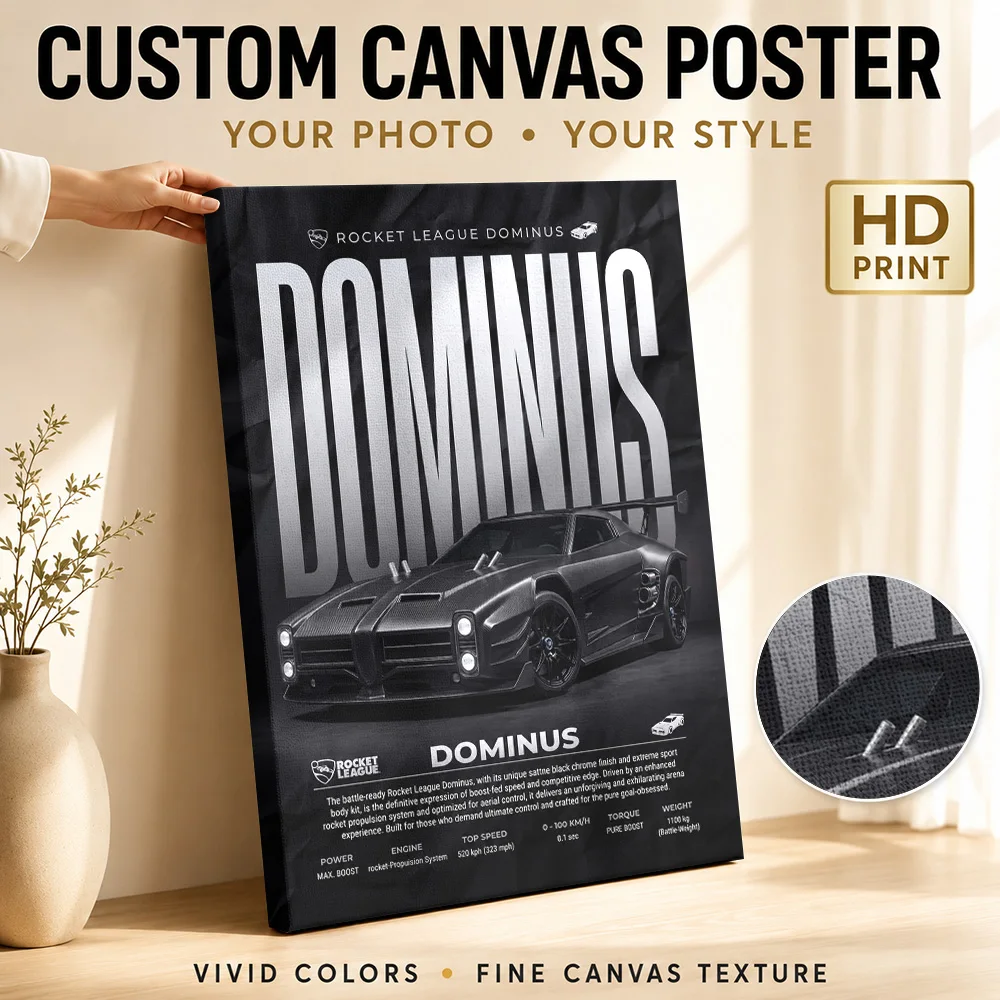 Black Sleek Rocket League Dominus Car Canvas Print Poster Personalized Photo Digital Style Wall Art Game Room Decor Gamer Gift