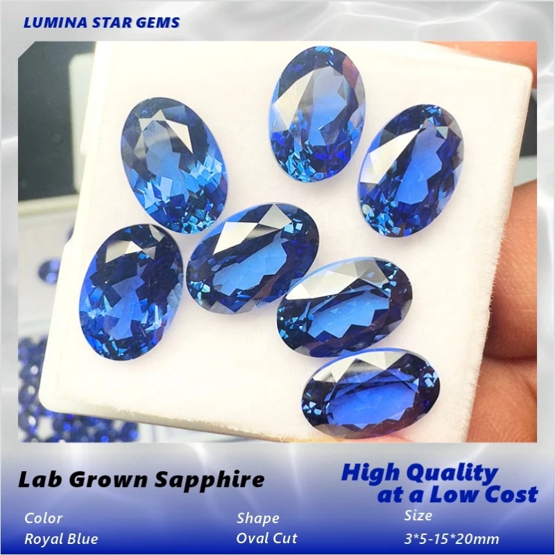 L-Lab Grown Sapphire Oval Shape Royal Blue Color Gemstone for Charms Diy Jewelry Making Materials Selectable Certificate