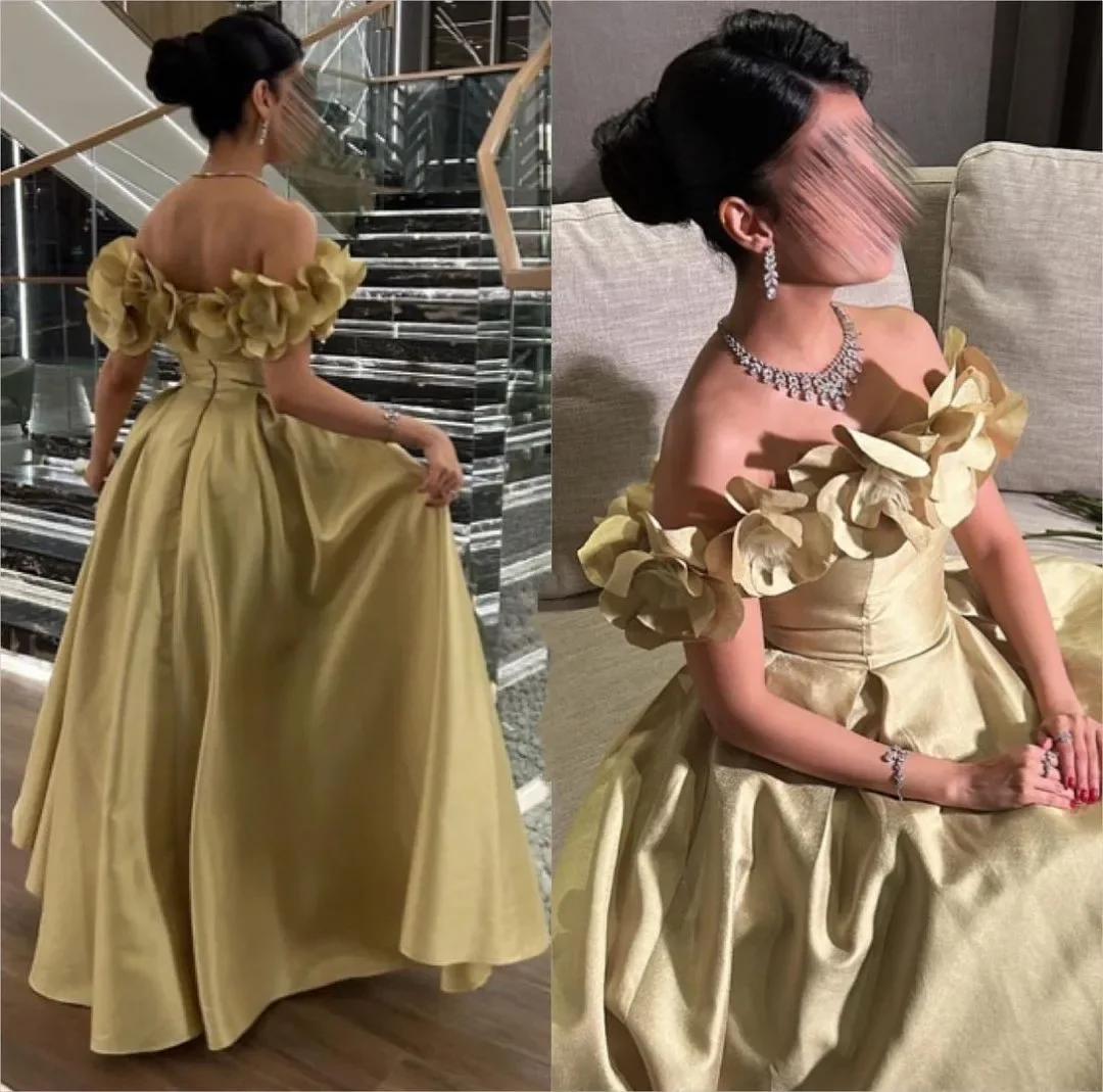 customized Elegant Off The Shoulder Prom Dresses Sleeveless Flowers Women Evening Dresses Floor Length Formal Party Dresses