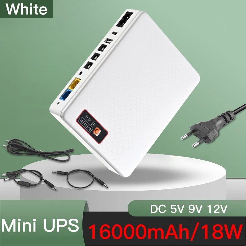 White UPS uninterruptible power supply for Router camera  switch optical modem network bridge 16000mah DC 5V 9V 12V 100-240V AC