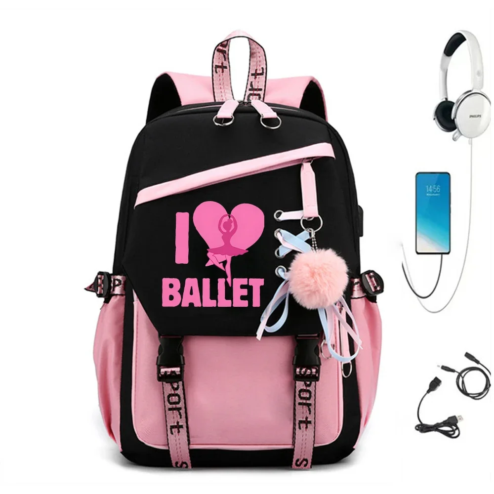 

New Trend Backpack Fashion Women Backpack College School Bag I Love Ballet Ballet Girls Print Travel Shoulder Bag for Teen Girls