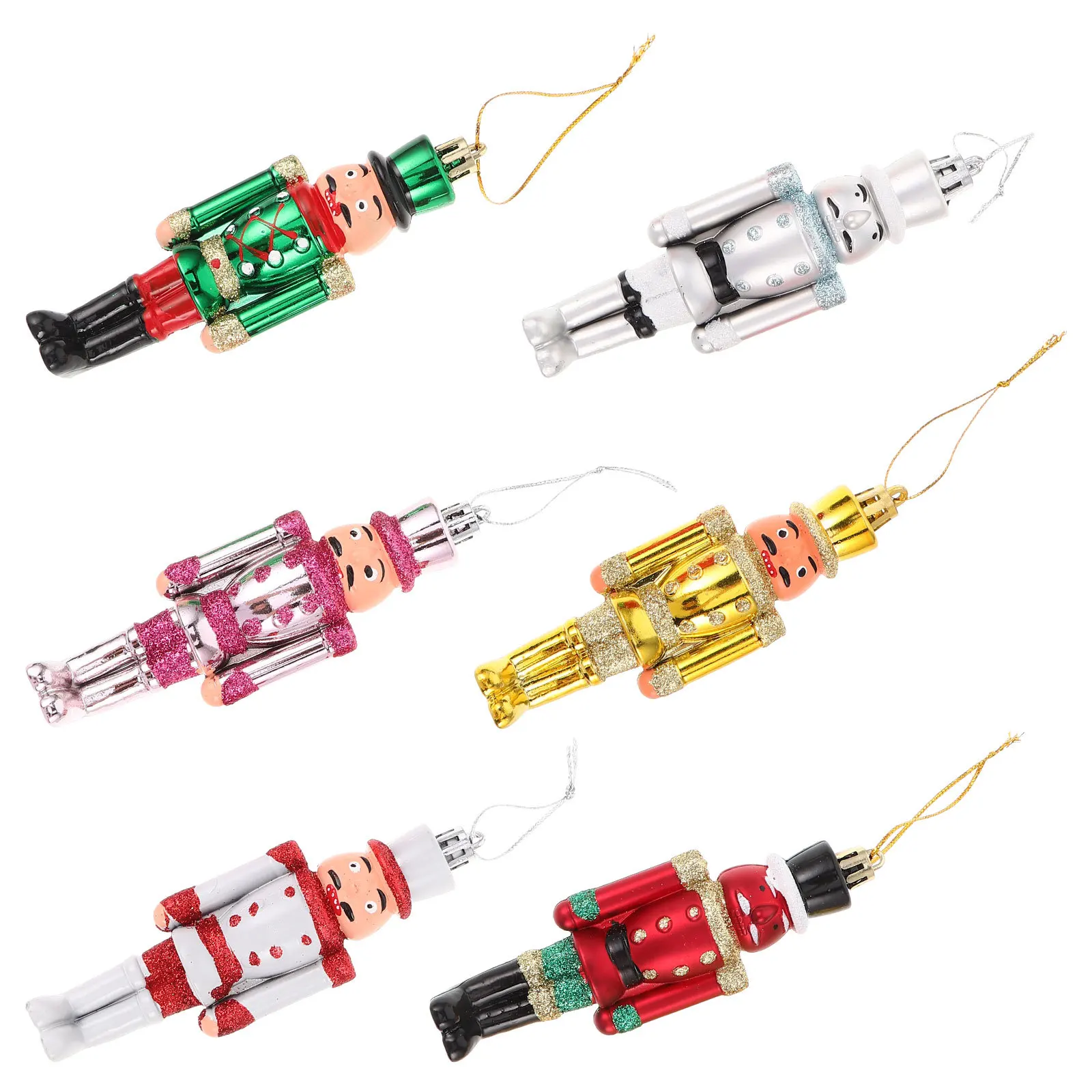 

6Pcs Mini Nutcracker Ornaments 5 Inch Hand-Painted Soldiers Christmas Tree Hanging Decor Festive Holiday Decoration Set