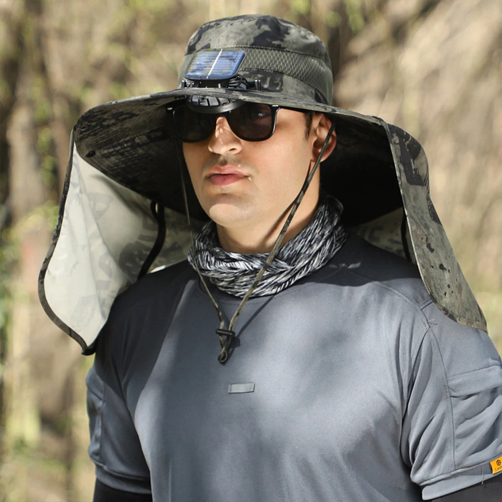 Breathable Fisherman Hat With Solar Power Cool While Hiking Sun Protection Wide Brim Hats For Men