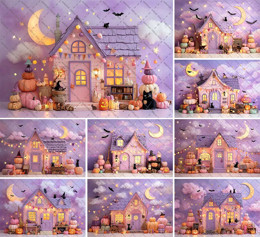 Mehofond Photography Background Halloween Autumn Pumpkin Cottage Night Ghost Kids Birthday Portrait Decor Backdrop Photo Studio