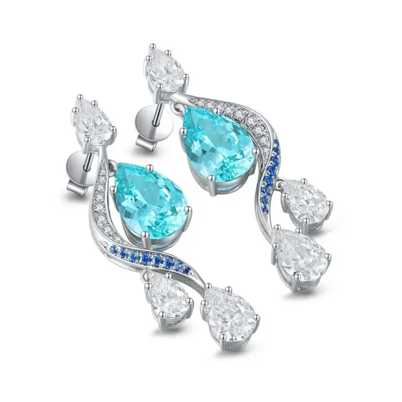 RUIF 2024 New Popular Pear Shape S925 Silver 6.23ct Lab Grown Paraiba Sapphire Earrings Wedding Party