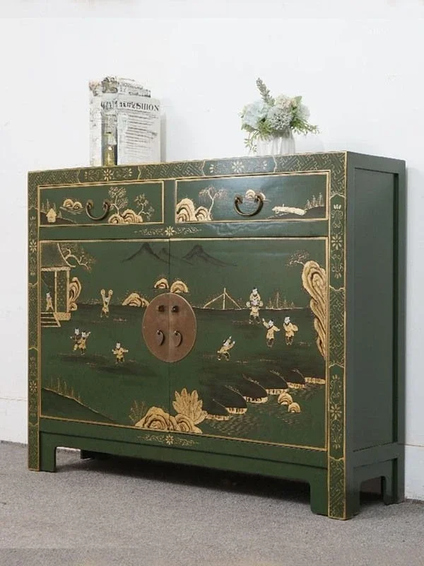 New Chinese-style simple floor-to-ceiling solid wood painted shoe cabinet, dining side cabinet, classical master bedroom lock