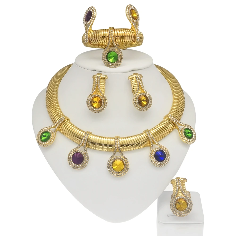 

Yulaili Luxury Banquet Jewelry set Heavy Industry exquisite 18K gold plated copper ring set with diamond gemstone elements uniqu