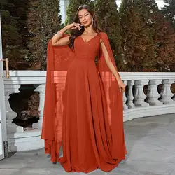 Customized Minimalist A-line Evening Gown V-neck Shawl Pleats Bridesmaid Dresses Backless Floor Length Beautiful Elegant Long  e