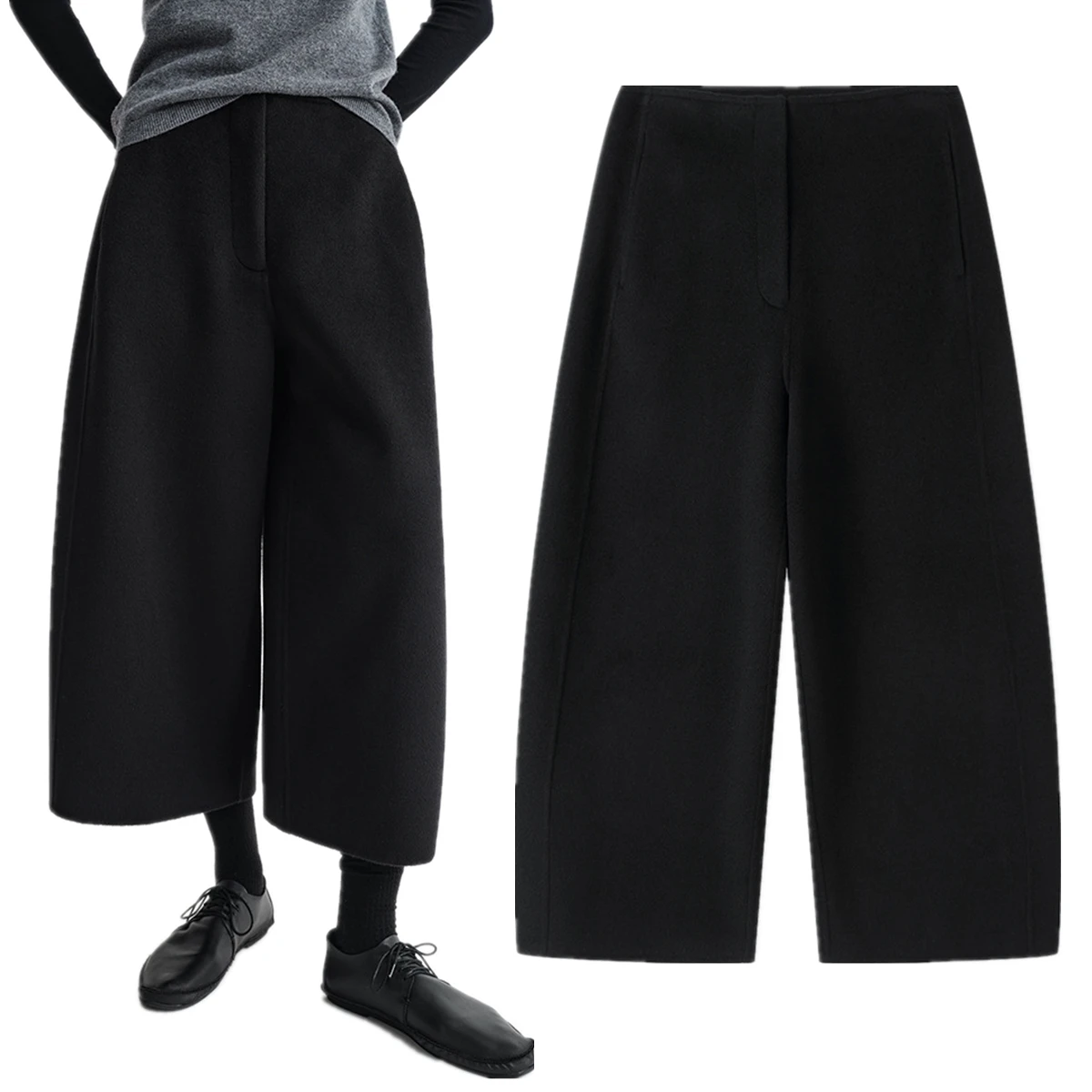 

Maxdutti Women's Pants And Trousers Woman Clothes Casual Wool And Cashmere Double-sided Fabric Skin Friendly Cropped Pants Woman