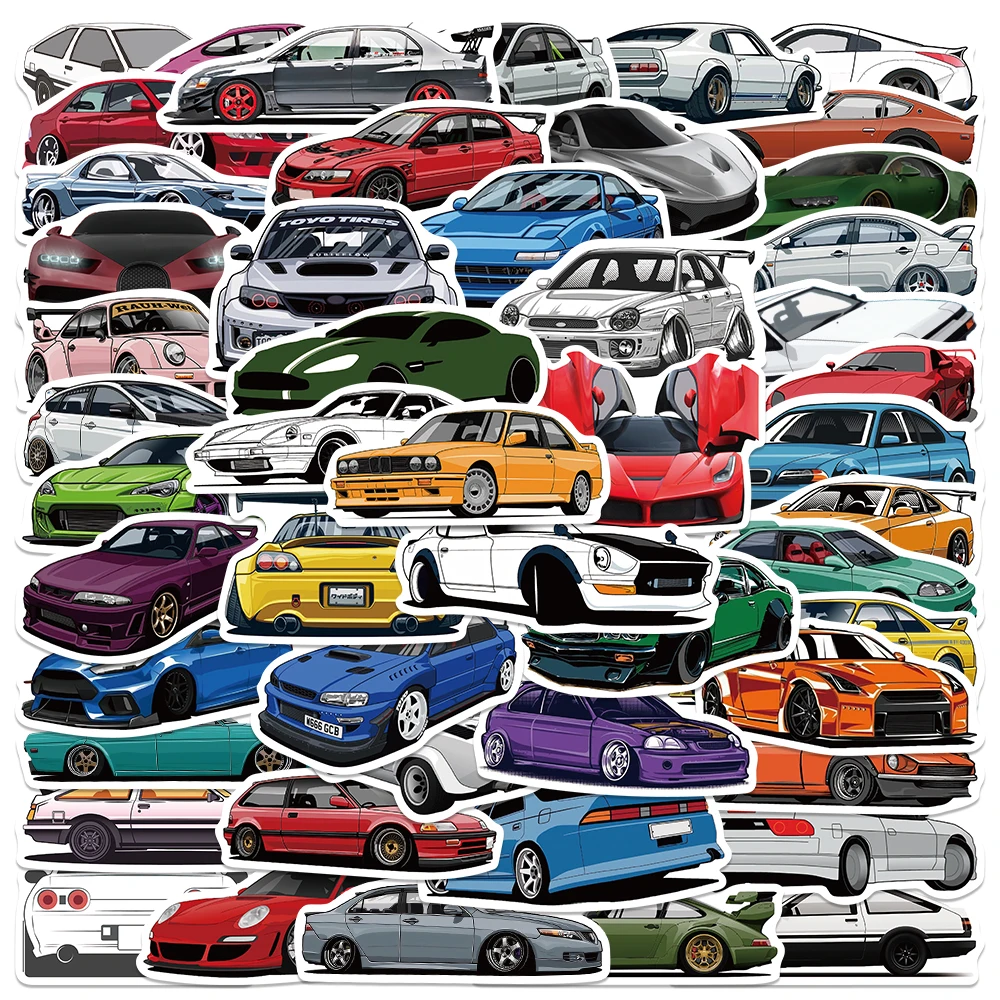 50/100pcs Cartoon Graffiti Cars Stickers Decals For Phone Suitcase Skateboard Guitar Aesthetic Waterproof Stickers Children Gift