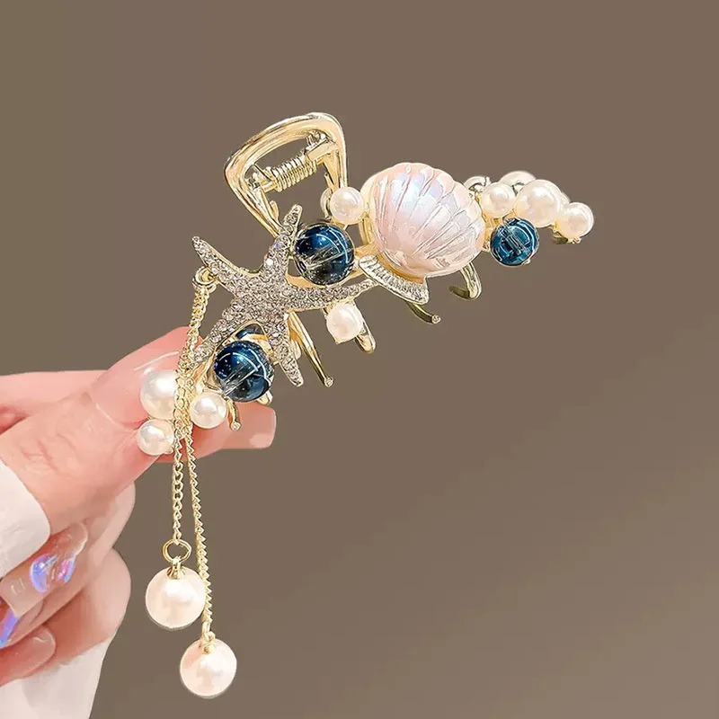 Unique Hair Clip Design with Summer Shell Accessories and Shark Clip, Women Hair Clip for Trendy and Stylish Look