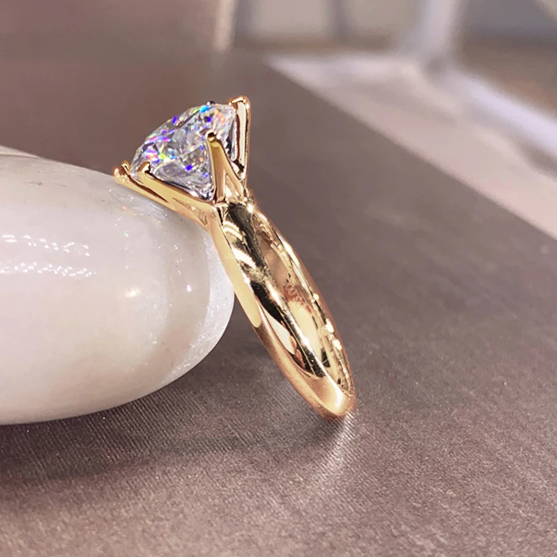 3ct Diamantring Solitär Damen Silber 925 Gelbgold Moissanit-Ring Verlobung Hochzeit 2ct Moissanit-Ring mit Zertifikat – Detail 5