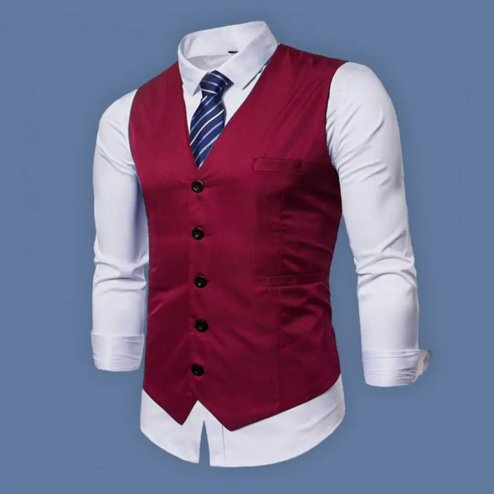 Men Suit Waistcoat Stylish Men's V-neck Business Suit Vest with Pockets Slim Fit Office Waistcoat for Workwear for Men