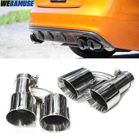 1쌍 H형 듀얼 배기 팁 자동차 범용 배기 파이프 스테인리스 스틸 머플러 팁 60mm 63mm 입구 노즐 배기 시스템
