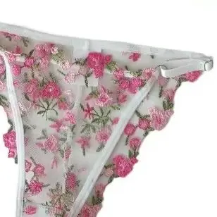 KUCLUT Japanese Lingerie Set Sheer Tulle, Pink Floral Embroidery Bra Bralette, Sexy Pure Matching Set BANERDANNI Sexy Tushy Bras