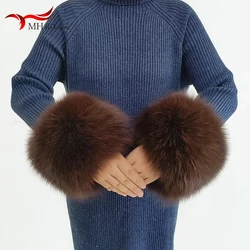 Inverno feminino 100% pele de raposa punhos de pulso genuíno raposa peludo pulseira de pele macia braço calor acessórios tornozelo mais quente