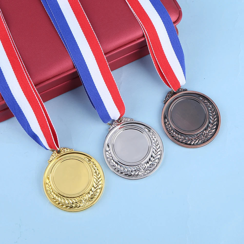 5.2cm Gold/Silver/Bronze Medal Sports Rewards with Neck Ribbon Class Rewards Competition Awards for Marathon Ball Games
