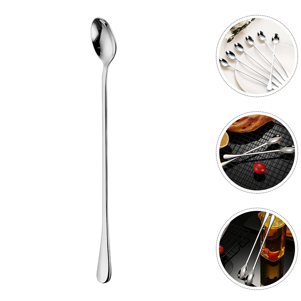 

6 Pcs Long Handle Mixing Spoon Beverages Iced Tea Spoons Teaspoon Bar Stainless Steel Cream