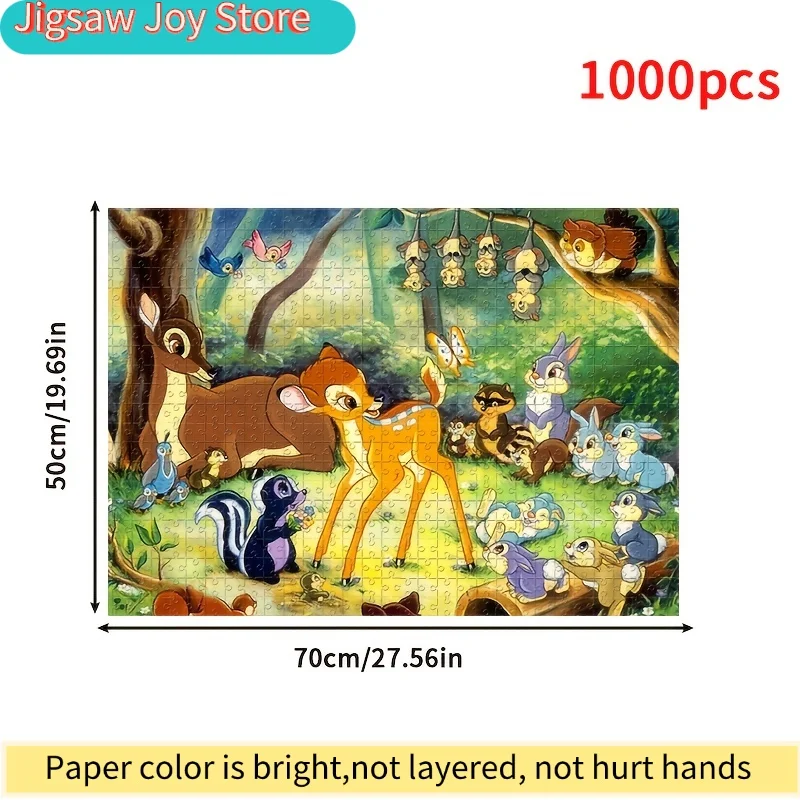 1000 pièces de puzzles en mosaïque faits à la main avec des personnages de dessins animés comme Bambi, des ratons laveurs, des fleurs, des papillons et des motifs forestiers