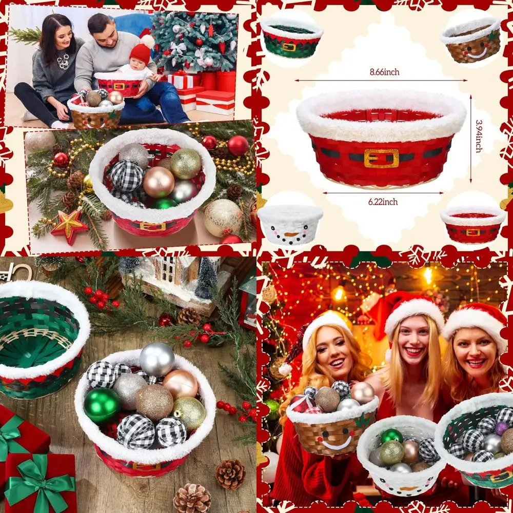 

Бамбуковая рождественская подарочная корзина ручной работы с мини-Дед Морозом для праздничных закусок и хранения