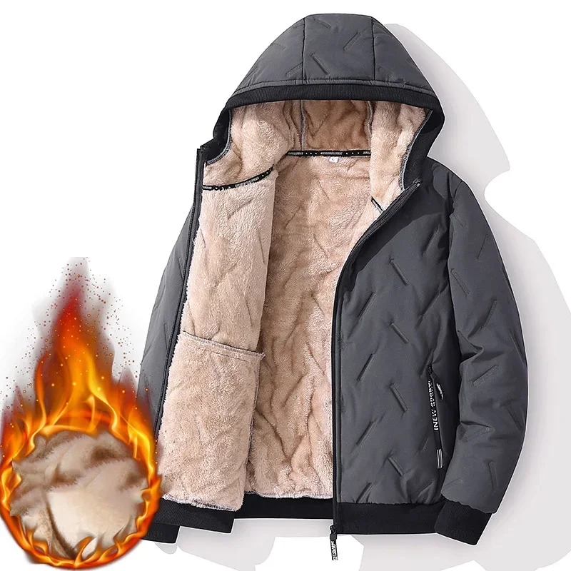 Winter Lamswollen Jas Met Capuchon Voor Heren 2023 Oversized Nieuwe Standaard Kraag Katoenen Jassen Man Effen Fleece Winddichte Gewatteerde Jas