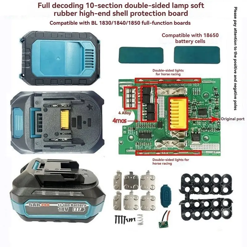 ●For BL1830 BL1840 BL1850 10X18650 Battery Case Li- Battery Charging Protection Board For Power Tools 5