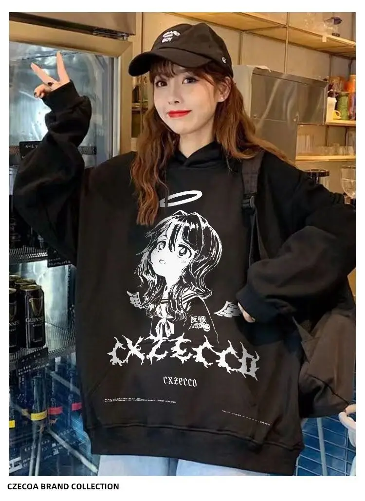 Japan Hoodie Hip Hop Anime Print Hooded Pullovers Tops Loose Long Sleeves Harajuku Man Women Clothes