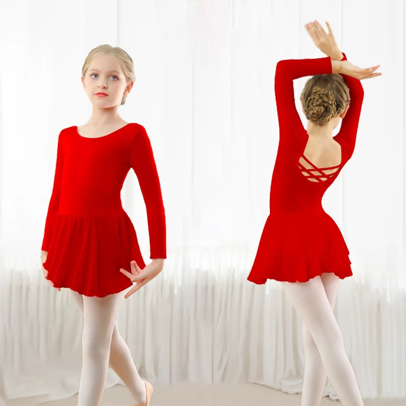 Mädchen Tanz Ballett Trikot Kleine Kinder Langarm Hohlrücken Chiffonrock Kinder Kurzarm Dancewear Activewear