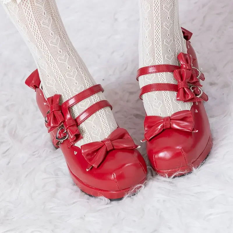 2022 New middle very waterproof platform bow lovely Cosplay Lolita girls' shoes