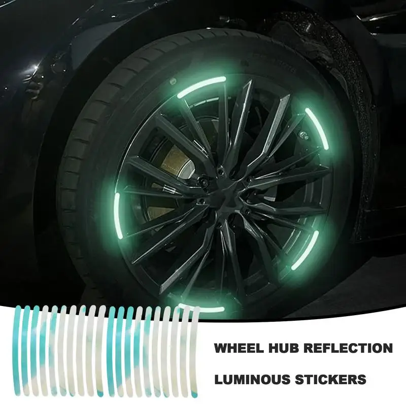 20 Pcs Car Tire Warning Stickers Decal Reflective Rim Strips Anti-Scratch Tire Sticker Bicycles Stickers Decoration Decals Strip