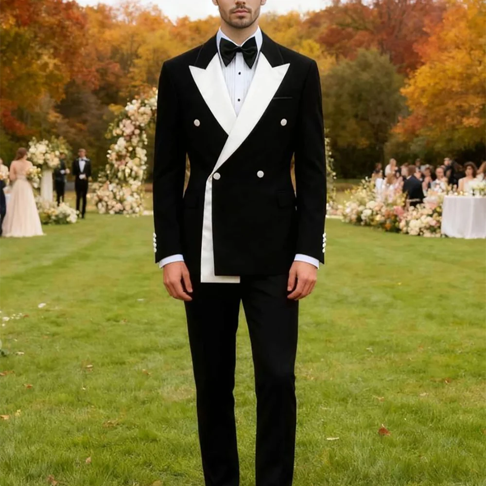 

Slim Fit Men's Suit For Wedding Fashion Peaked Lapel Double Breasted Business Two Pieces Formal Party Occasion Outfit Set
